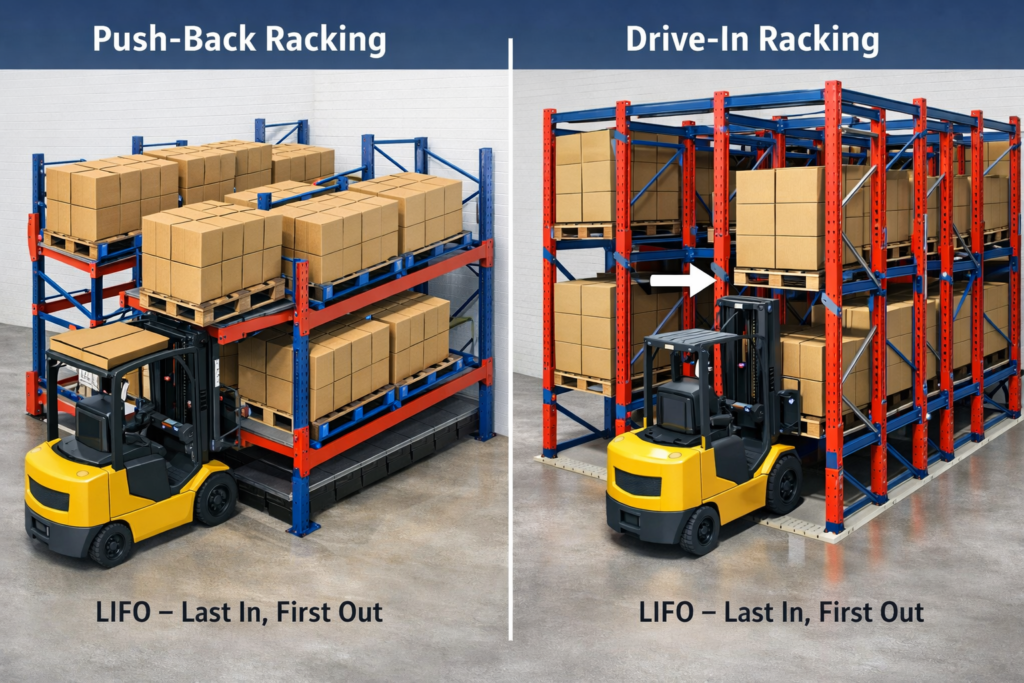 Push-Back vs Drive-In Racks: Choosing the Right Dense Storage System